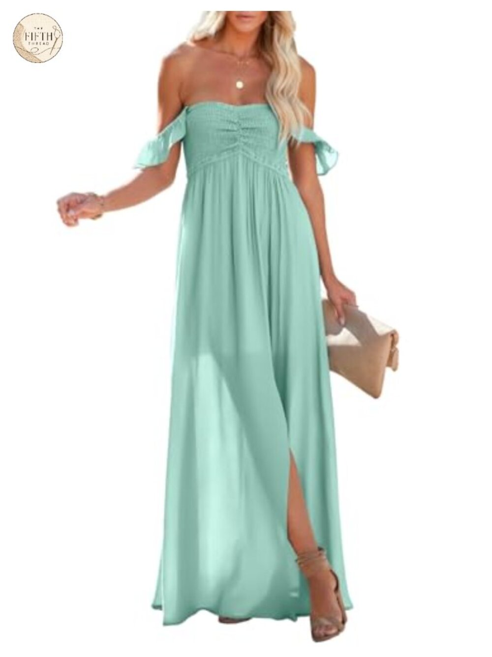 Women's Summer Smocked Off Shoulder Ruffle Sleeve A-Line Maxi Dress